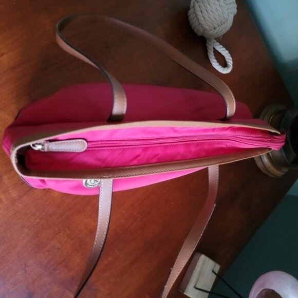 Michael Kors Kempton Red Nylon Tote with Brown Leather Handles & Bottom - Picture 10 of 15